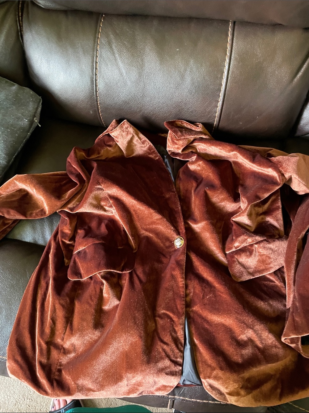 Women's Velvet Blazer Jacket - Rust